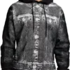 Denim Grafik Kapüşonlu Sweatshirt