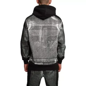 Denim Grafik Kapüşonlu Sweatshirt
