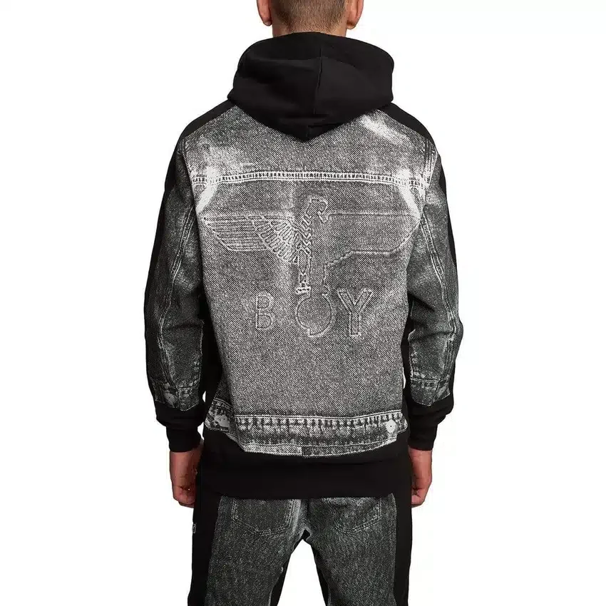 Denim Grafik Kapüşonlu Sweatshirt