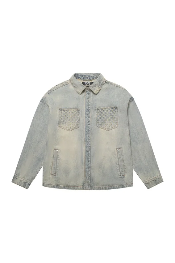 Lazerle Eskitilmiş Denim Ceket