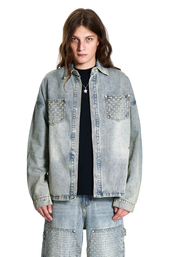 Lazerle Eskitilmiş Denim Ceket