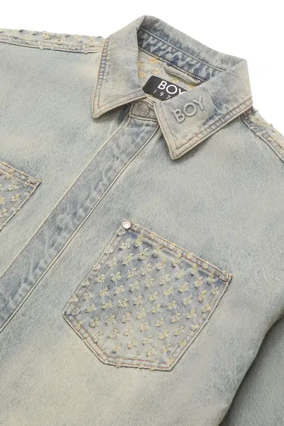 Lazerle Eskitilmiş Denim Ceket