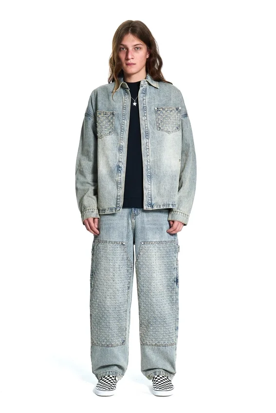 Lazerle Eskitilmiş Denim Ceket