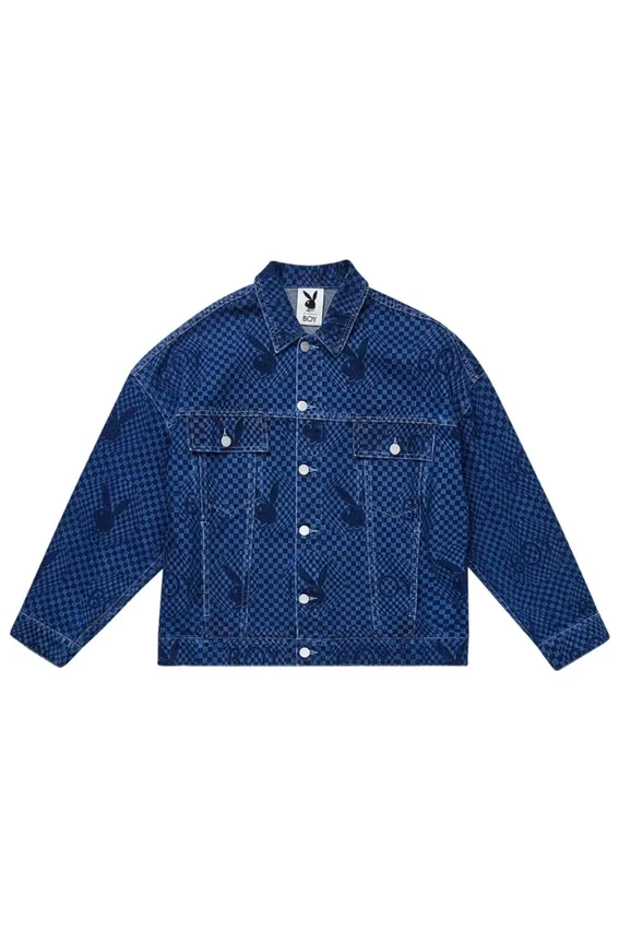 Playboy x BOY Dama Tahtası Desenli Denim Ceket