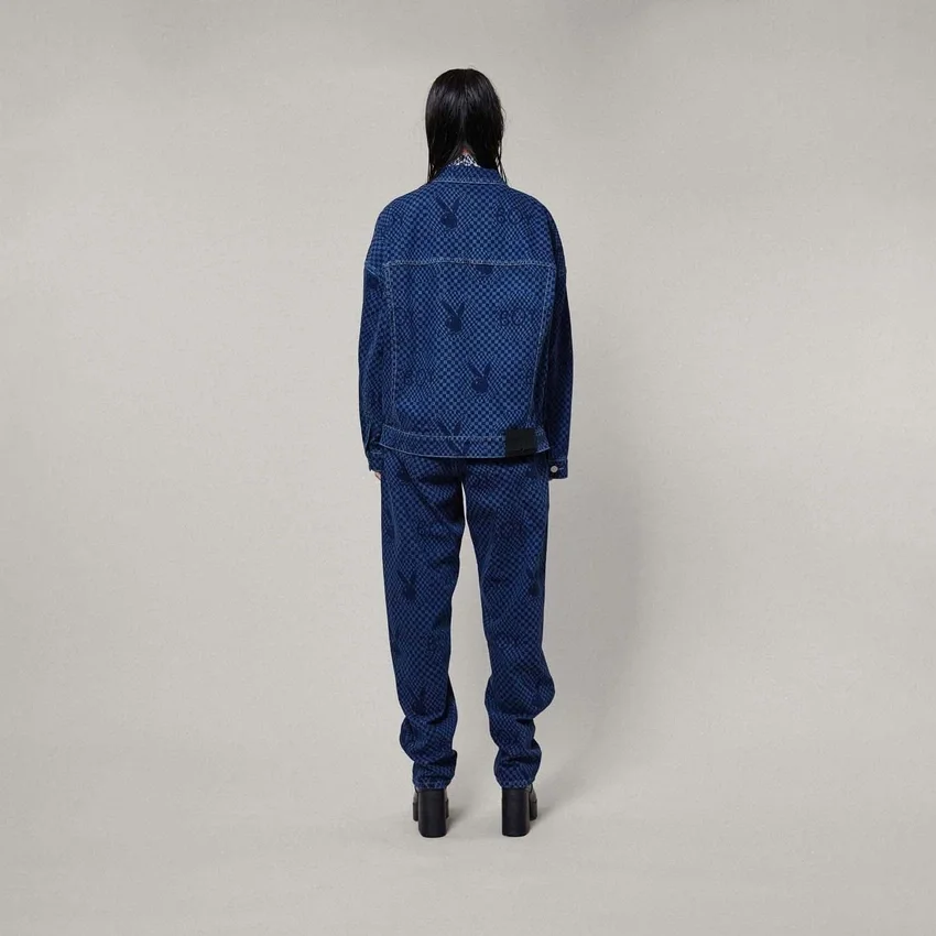 Playboy x BOY Dama Tahtası Desenli Denim Ceket