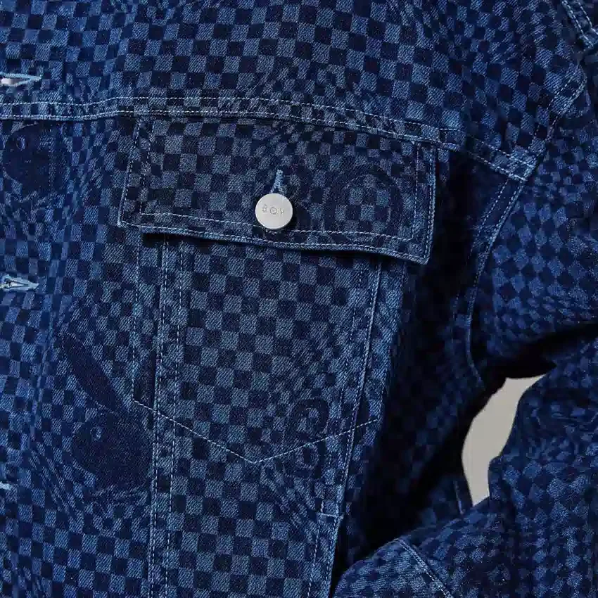 Playboy x BOY Dama Tahtası Desenli Denim Ceket